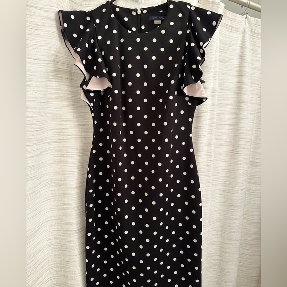 Tommy Hilfiger Black White Dress Midi Dresses Knee Length Tommy Hilfiger  Black White Dress Polka